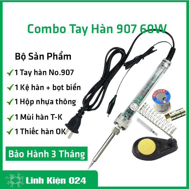 Combo tay hàn No. 907 điều chỉnh nhiệt độ 220V 60W và 5 món phụ kiện ( Mũi Hàn Dao, Kệ Hàn, Bọt Biển, Thiếc OK, Nhựa Thông) 0