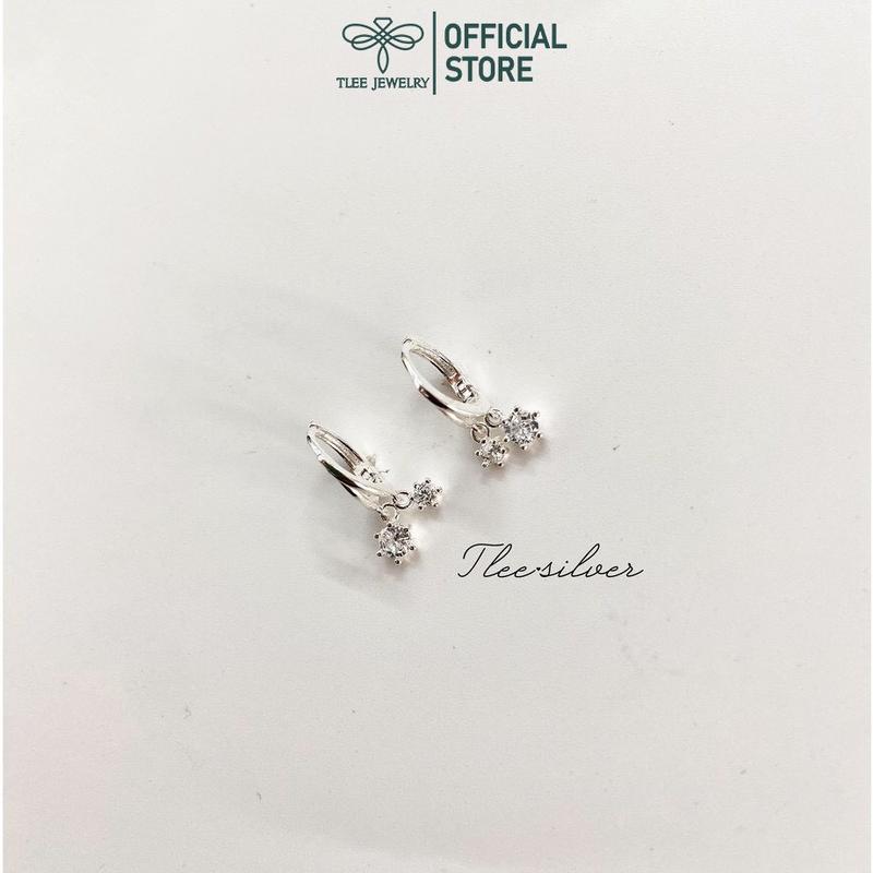 Khuyên tai bạc nữ TLEE tròn chốt bấm tua hạt đá nhỏ xinh xắn TLEE JEWELRY B0332
