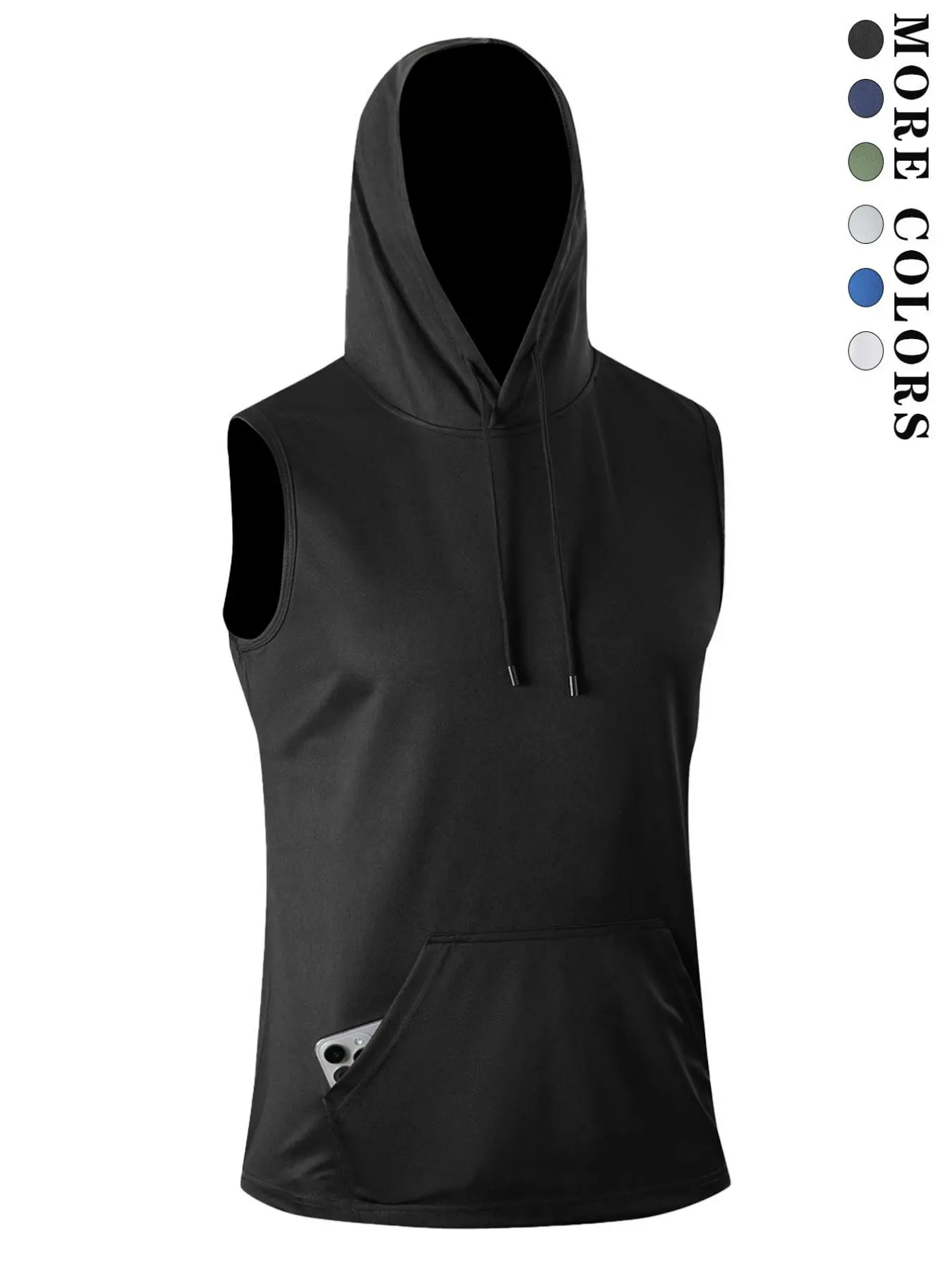 Men's Solid Color Hooded Tank Top, Quick Drying Breathable Sleeveless Top for Gym Workout Running, Casual Men's Clothes for All Seasons