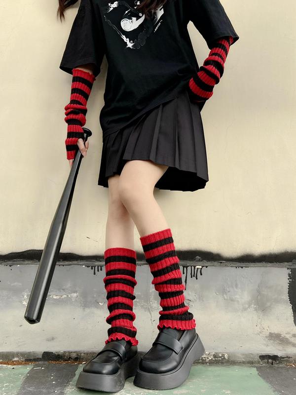 Women's Punk Style Colorblock Arm Sleeves & Leg Sleeves (1 Set), Cute Trendy Arm Sleeves & Leg Sleeves, Fashionable Clothes Accessories for Daily & Party Decoration 2