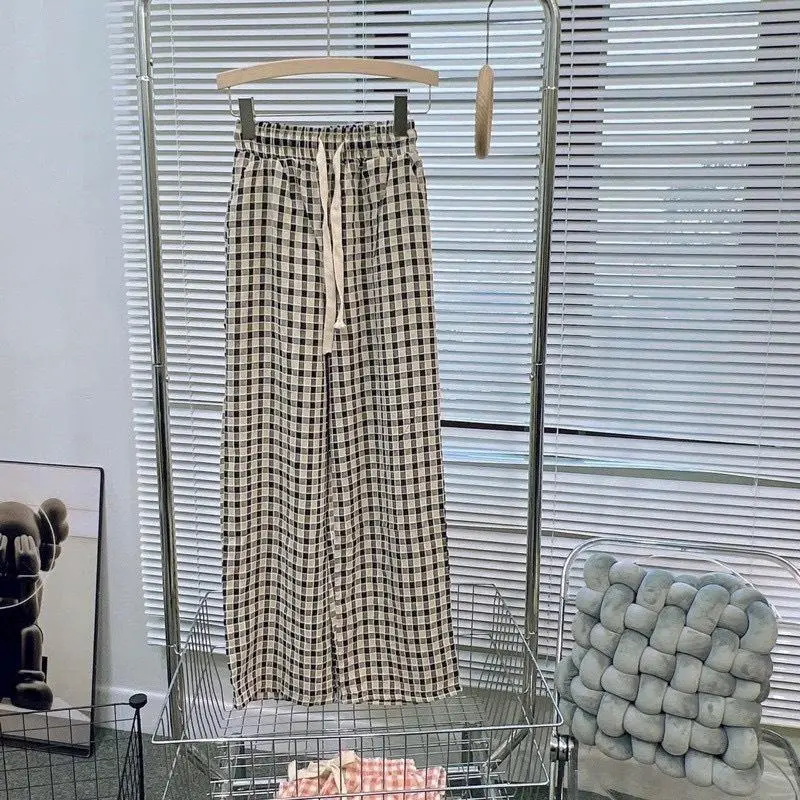 Quần Ống Rộng Nữ Kẻ Caro Chất Đũi Mềm Cạp Chun Dây Rút 684 Ong Pants 5