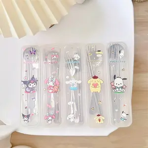 GGS Sendok Garpu Sumpit/Cutlery Set Dengan Case Motif Sanrio Kuromi Cinnamonroll Melody + Kotak Y2017