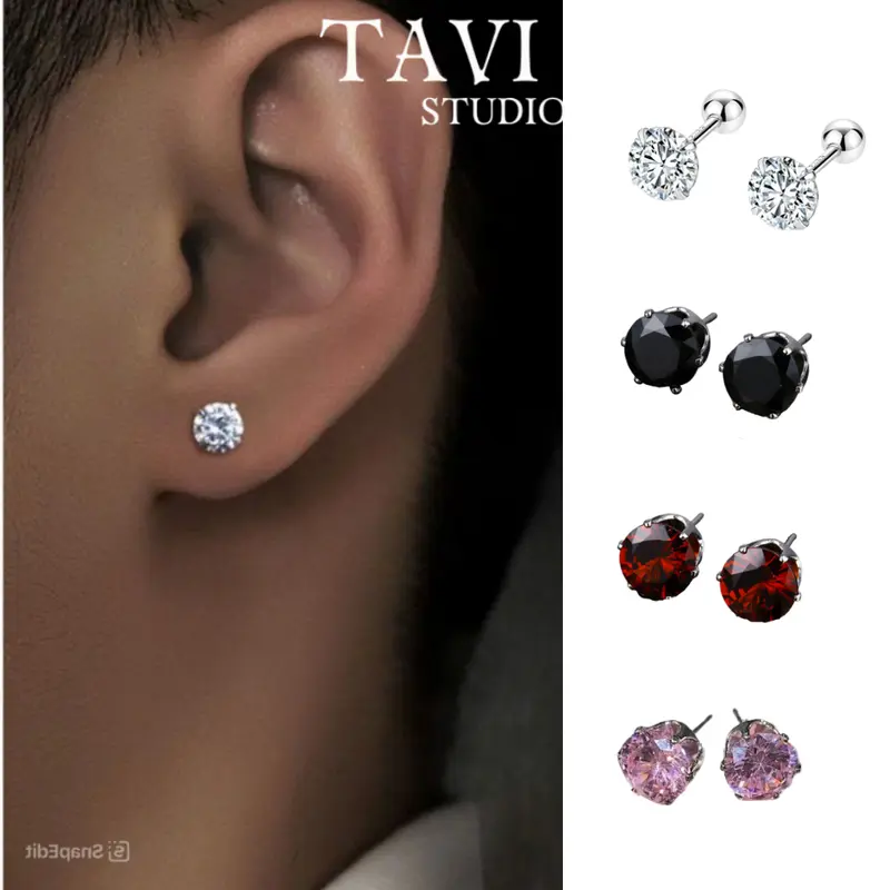 [Mua là mê, chê thì hoàn về] Bông Tai Nam Nữ Đính Đá Dạng Xỏ Nhiều Màu Phụ Kiện Trang Sức Bạc 925 Cao Cấp Tavi Studio Bông Tai 0