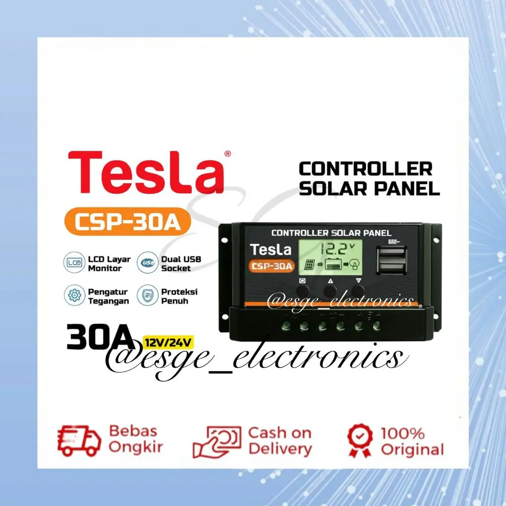 ORIGINAL CONTROLLER SOLAR PANEL TESLA ORENCHI CSP-30A 12V 24 PENGECAS AKI TESLA