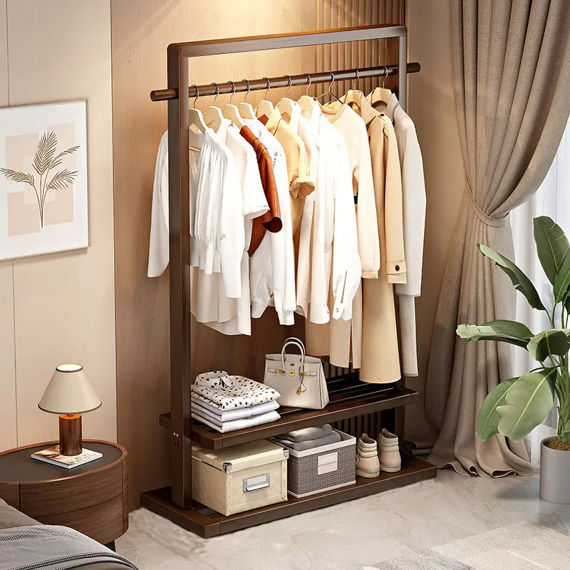 udmall.sg Solid Wood Clothes Hanger Bedroom Coat Rack Portable Clothes Hanging Rack Indoor Simple Drying Rack