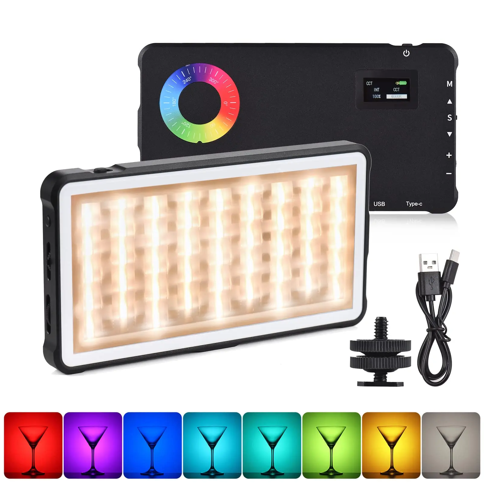 Rechargeable RGB Video Light, Portable LED Camera Light Panel, Full Color LED Video Light, Camera Fill Light, Professional Lighting for Vlogging, Photography, Video Conference
