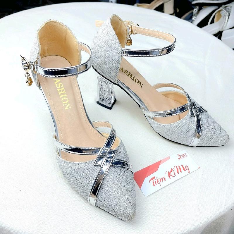 Giày loại 1 gót xịn pha lê chuẩn shop T01 mũi nhọn kim tuyến đế trong cao cấp Shoes Nữ hình thật