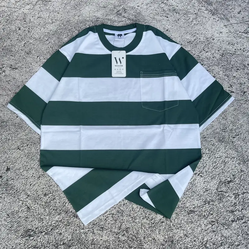 Kaos Salur Stripe Pria Wanita Kaos Salur (POCKET) Biggest Cotton Combed 24s Baju Distro Atasan Lengan Pendek FUL TAG Lembut Nyaman Cowok  Keren Katun Surfing Motif Hitam Putih Garis Santai 3