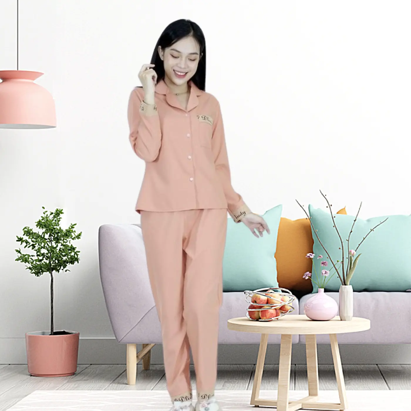 Đồ bộ Pijama QUẦN DÀI TAY DÀI FPLUS LTP20 phối chữ vải lụa 108 Thoải Mái Nhẹ Nhàng