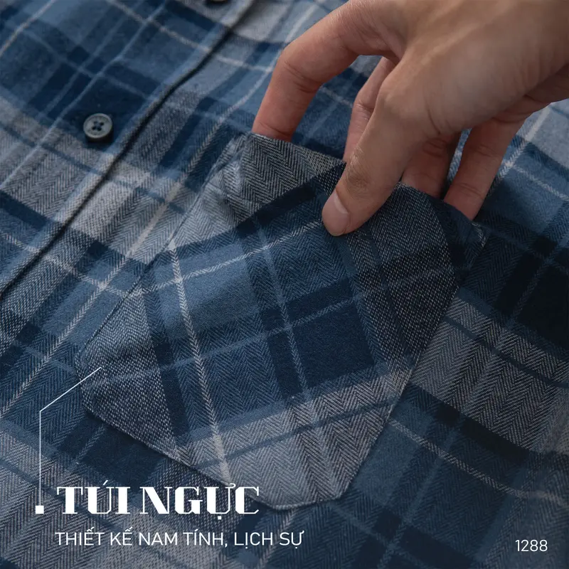 Áo sơ mi Flannel kẻ nam URBAN Menswear Nhung Shirt có túi ngực, chất vải Flannel mềm mịn, button down trẻ trung, năng động, phom slim vừa vặn NO.1288, mau xanh aonam  dep 3