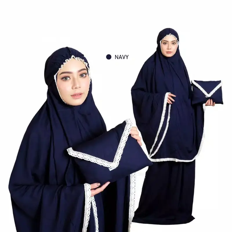 MUKENA HYGET DEWASA PREMIUM TRAVELING TAS AMPLOP Mukenah Dewasa Muslim Wanita Pouch Panjang Navy Hitam Lilac Variasi Renda 1
