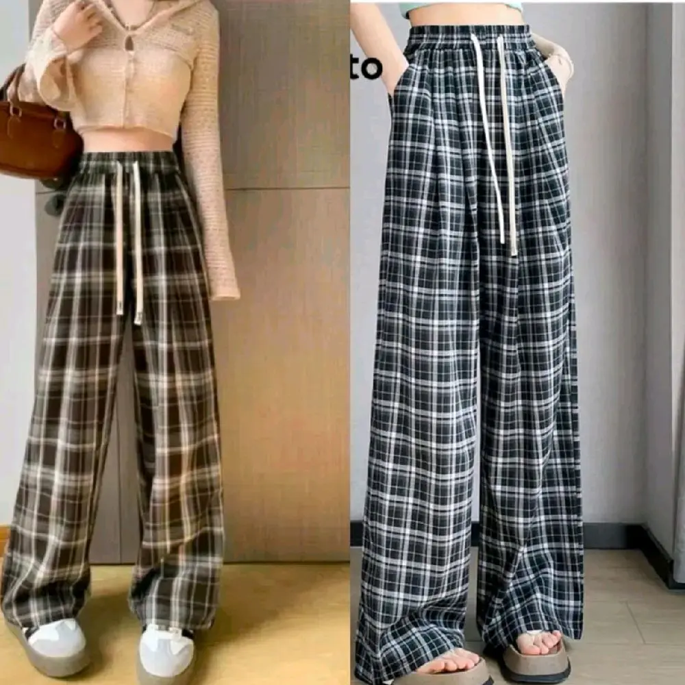 Quần Kẻ Suông Ống Rộng Chất Lụa Hàn Mềm Mịn - Hottrend - Women