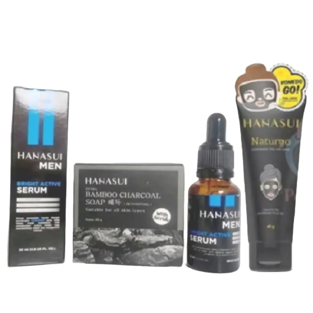 PAKET PERAWATAN WAJAH PRIA 3 IN 1 SABUN CHARCOAL SERUM MEN HANASUI DAN NATURGO TUBE UNTUK PRIA PEMUTIH UNTUK SEMUA TIPE WAJAH Hitam Kotoran Membersihkan Mencerahkan Memudarkan Facial Komedo Lightening Muka Mengencangkan