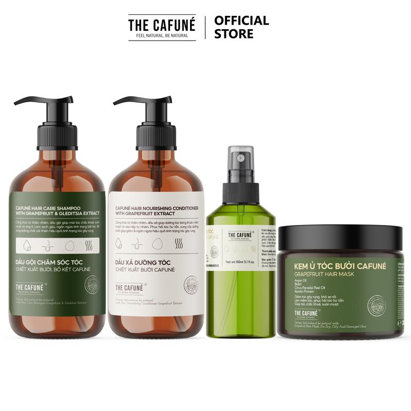 Combo Dầu gội, Dầu Xả Bưởi, Xịt Tóc Bưởi, Kem Ủ Tóc The Cafuné 480ml Dưỡng Tóc