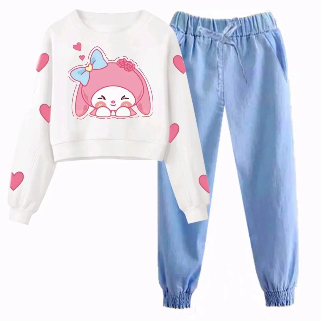 Setelan anak remaja perempuan melody bunny cartoon love celana soft jeans Fashion