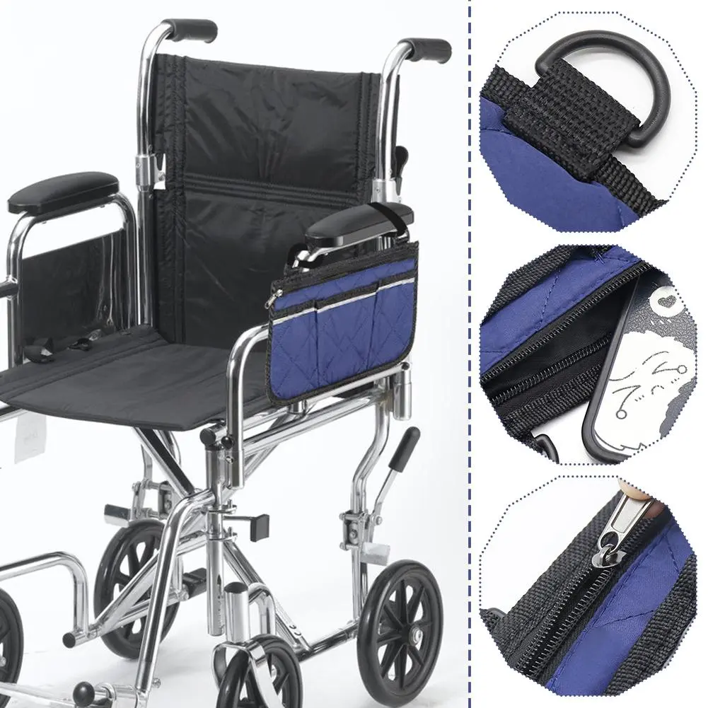 Wheelchair Side Bag Portable Armrest Pouch Organizer Hanging Stroller Bags Capacity Storage Bag U4C6