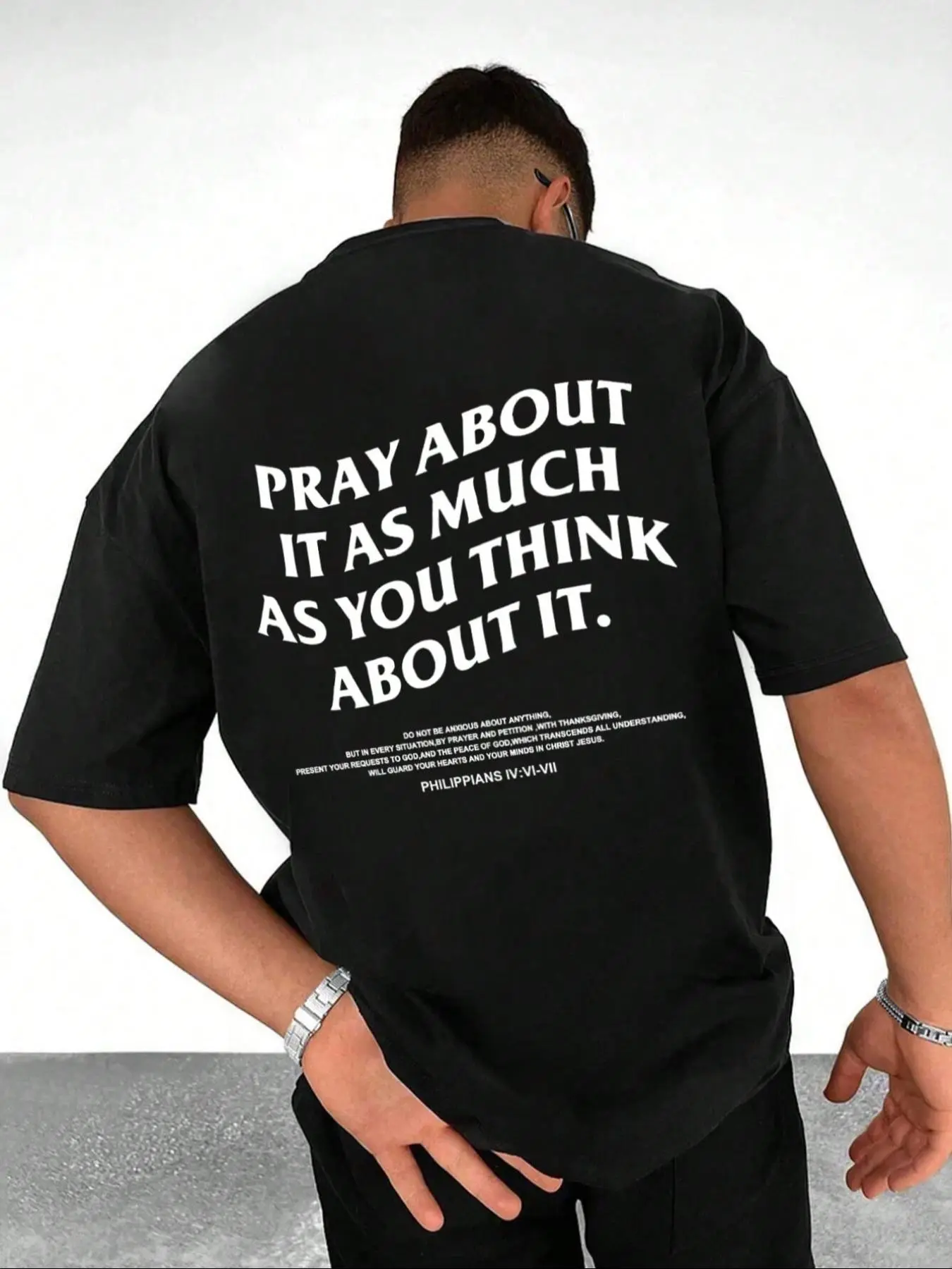 Men's Letter & Cross Print Round Neck Tee, Regular Fit Casual Short Sleeve T-shirt, Men's Summer Top for Daily Wear