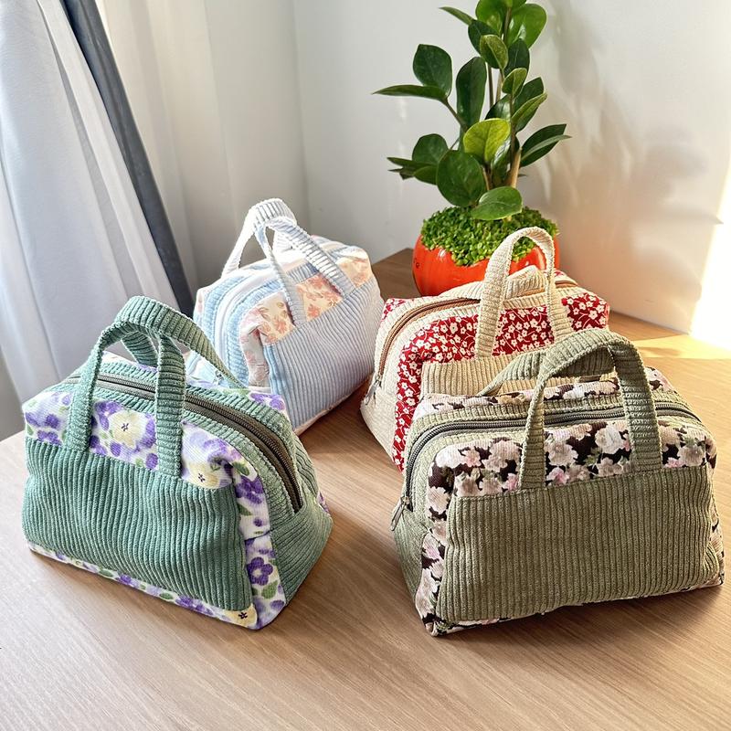 Túi đựng đồ makeup, mỹ phẩm làm từ vải nhung tăm dày dặn thiết kế quai xách hai bên/Túi vải handmade mini nhỏ gọn đựng đồ cá nhân mỹ phẩm du lịch