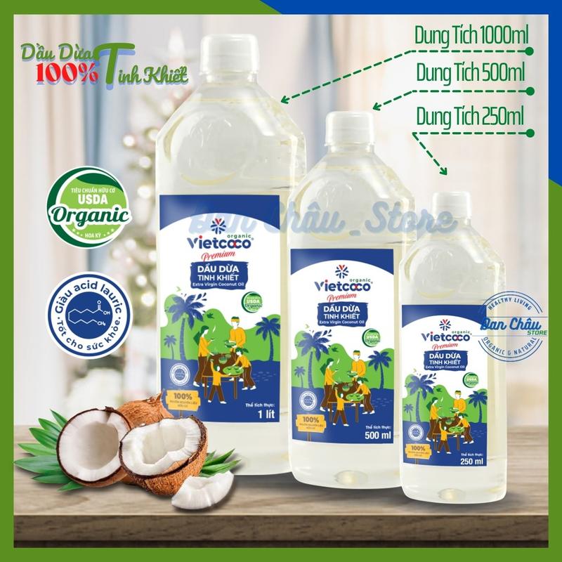 Dầu Dừa Organic 1lit - Vietcoco ( MẪU MỚI) dưỡng da dưỡng tóc Dầu Ăn
