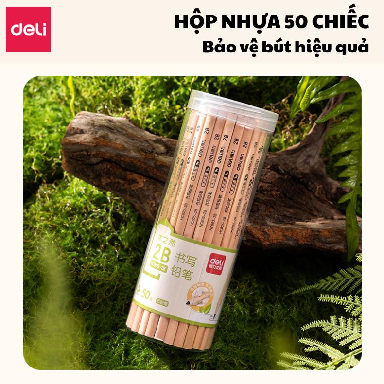 ĐỘC QUYỀN QUYỀN LEO Combo 50 100 cây bút chì gỗ học sinh 2B HB Deli - Chì đen ăn máy chấm thi phù hợp chép bài tập viết vẽ tranh phác thảo cho học sinh sinh viên văn phòng - Mỗi hộp nhựa có 50 cây