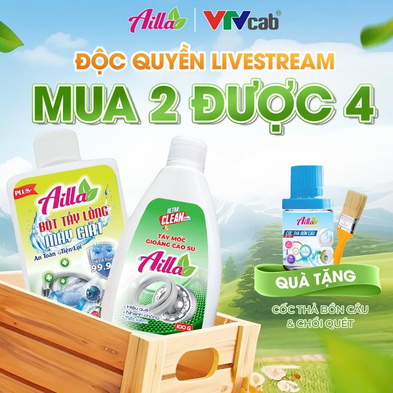 [Tặng Cốc Thả Bồn Cầu] Bột Tẩy Lồng Làm Sạch Máy Giặt Ailla 300Gr + Bột Tẩy Mốc Gioăng Cao Su Ailla 100Gr Tặng Cốc Thả Bồn Cầu Ailla 180Gr và Chổi Quét