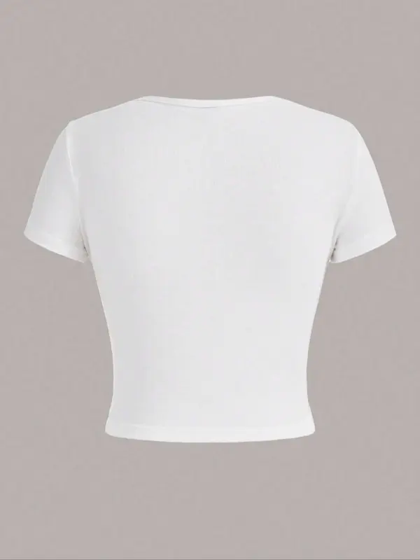 Women's Letter & Figure Print Round Neck Crop Tee, Casual Short Sleeve Crew Neck T-shirt for Daily Wear, Ladies Clothes for All Seasons 1
