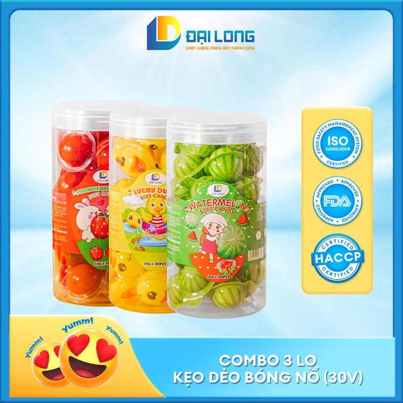 COMBO 3 hộp kẹo dẻo bóng nổ Đại Long (hộp 30 viên) có nhân siro Chua Ăn Vặt gupperz candy