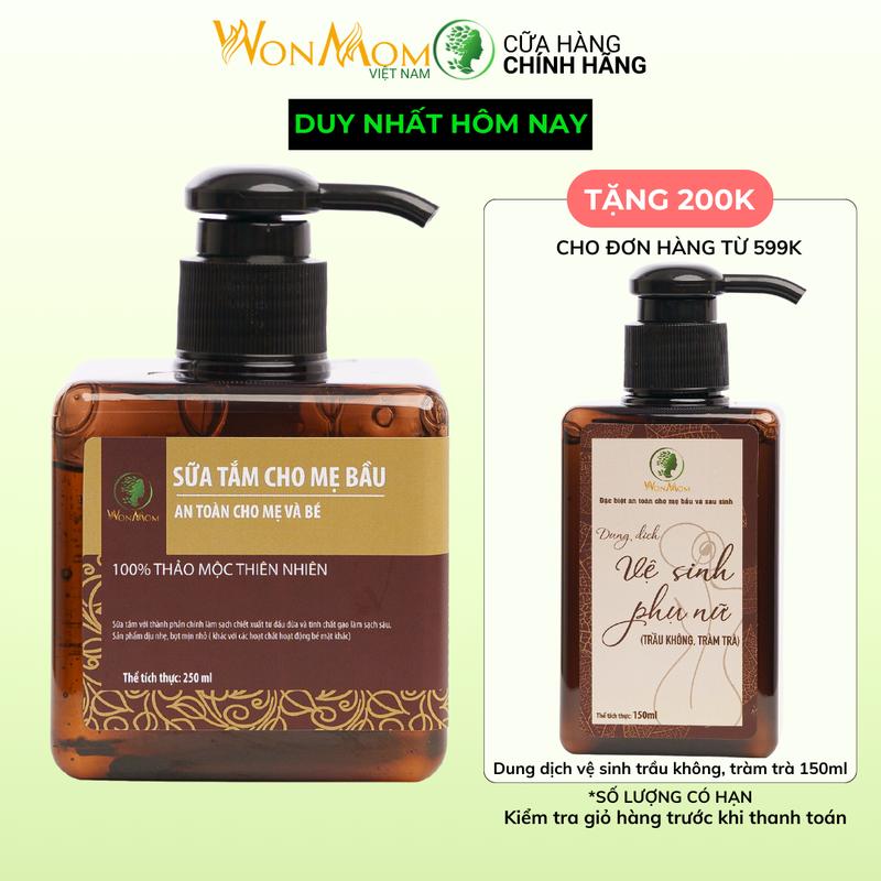 Sữa tắm hữu cơ cho mẹ bầu, dưỡng da body trắng mịn, thơm tho Wonmom 250ml thảo dược sau sinh