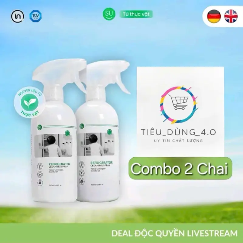 [Combo 2 Chai] Xịt Vệ Sinh Tủ Lạnh SU Làm Sạch Vết Bẩn, Dầu Mỡ, Hương Cam Chanh Sả Thơm Mát (500ml)