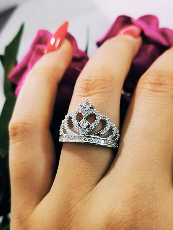 Glitter Rhinestone Crown Design Cuff Ring, Elegant Fashion Accessories for Women & Girls, Gorgeous Trendy All-match & Exquisite Jewelry for Birthday Gift for Daily Wear 7
