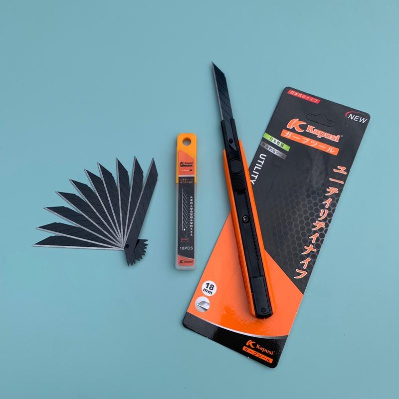 Combo dao rọc giấy mini Kapusi + lưỡi dao rọc giấy 30 độ màu đen kapusi, cắt film, cắt decal