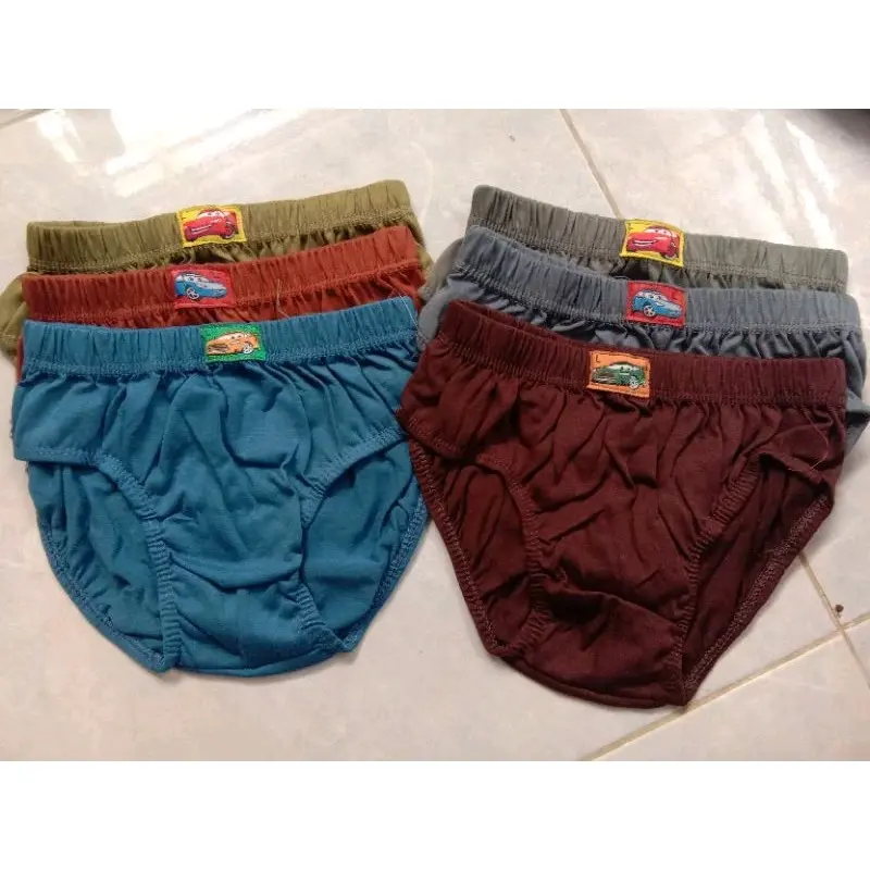 12 pcs / celana dalam Anak laki laki motif polos , size S M L XL , 1 - 12 tahun fashion Katun Polos