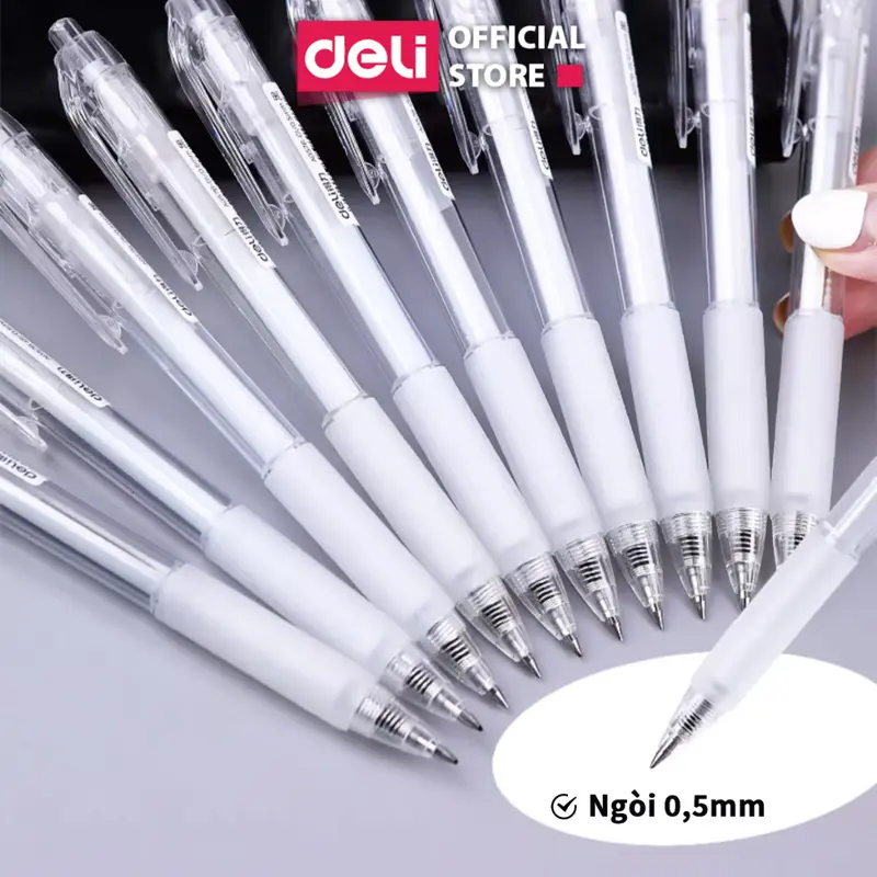 COMBO 10 Chiếc Bút gel A057B Mực Đen Deli Thiết Kế Vỏ Trong Suốt Ngòi 0.5mm Dành Cho Học Sinh 0