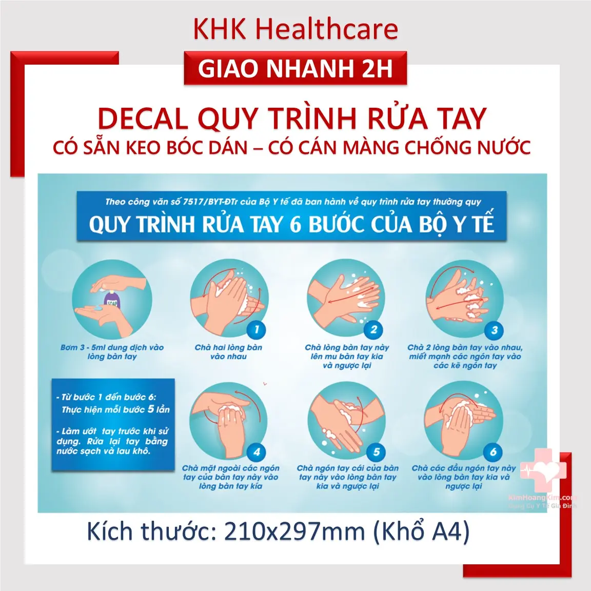 Tranh dán tường Quy trình rửa tay 6 bước theo tiêu chuẩn BYT