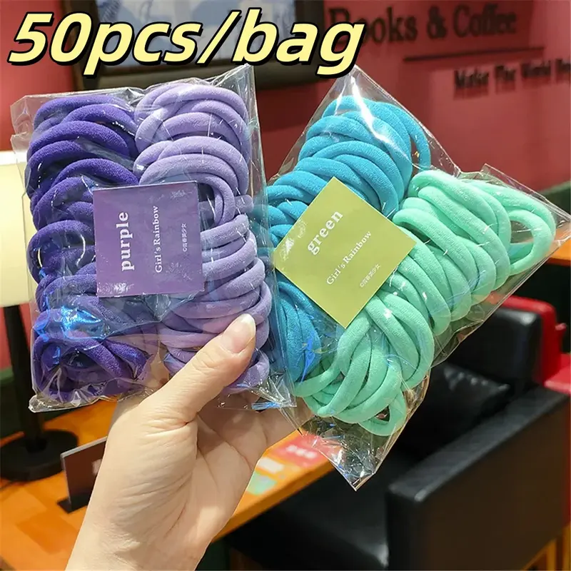 Dây Buộc Tóc Nylon, Dây Buộc Tóc Đàn Hồi, 50 Cái, Dây Buộc Tóc Co Giãn, Dành Cho Phụ Nữ, Dây Buộc Tóc, Dây Buộc Tóc, Băng Đô, Phụ Kiện Tóc Đơn Giản 0