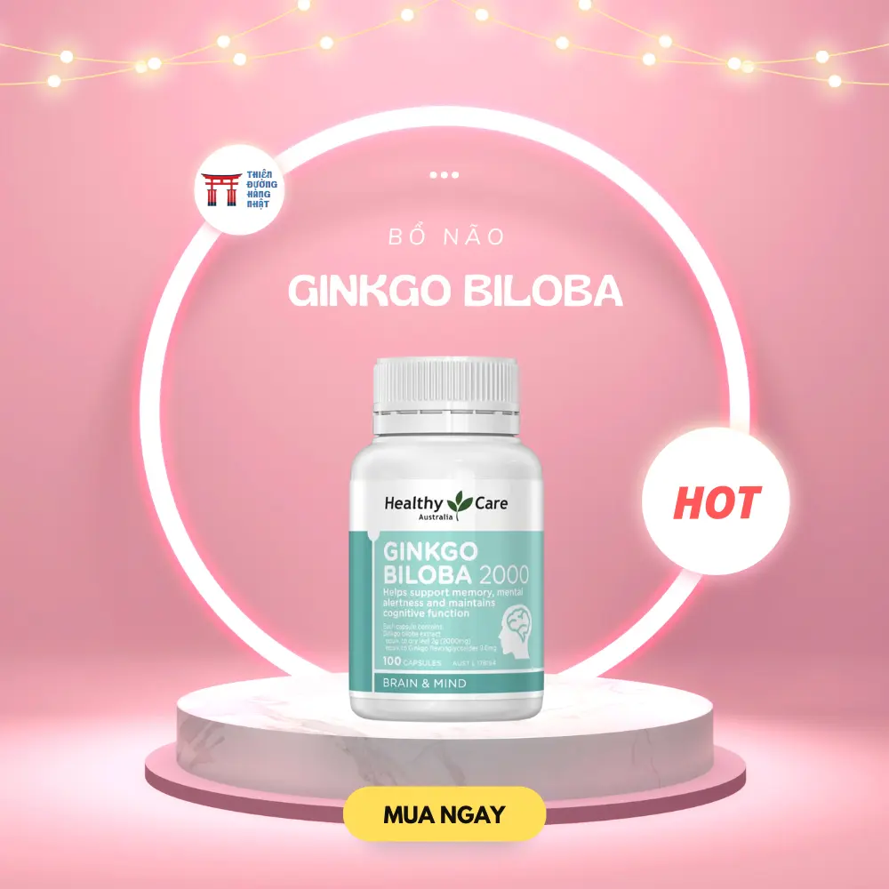 Viên uống Bổ não Ginkgo Biloba 2000 Healthy Care Úc giúp tăng cường trí nhớ