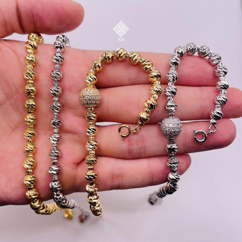  Lắc bi titan không gỉ Dây bi titan đeo tay màu vàng hoặc trắng kiểu dáng thanh lịch trangsucmoiluatuoi.RIN 