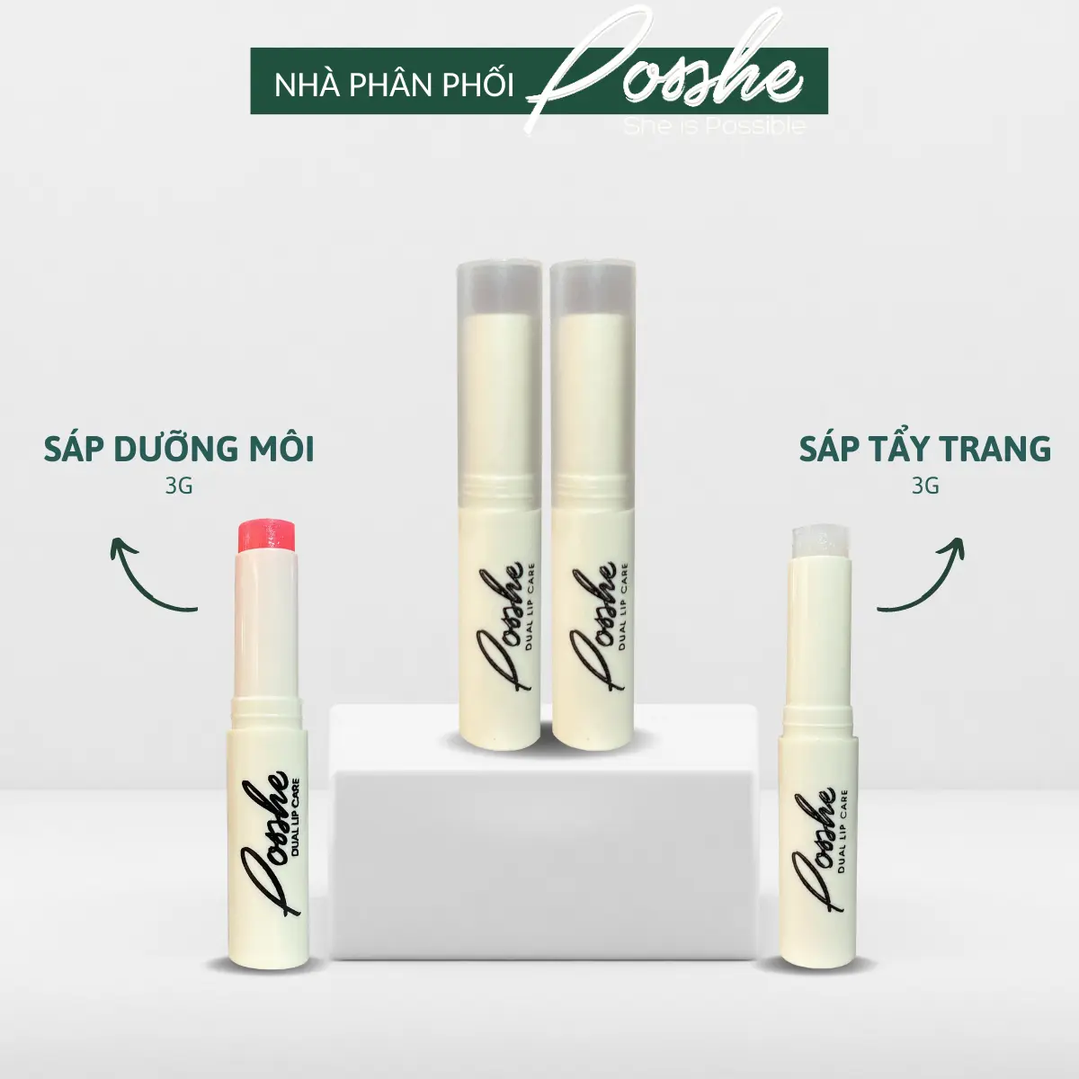 COMBO Sáp Dưỡng Môi Posshe 3g + Sáp Tẩy Trang Môi Posshe 3g Chính Hãng