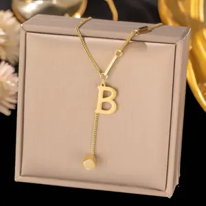 Kalung Titanium Liontin Huruf Anti Karat & Anti Luntur