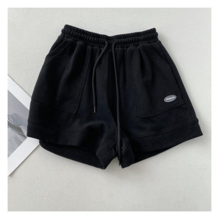 2024 High waisted slimming casual sports shorts for women's new Korean loose wide leg drawstring A-line pants 6