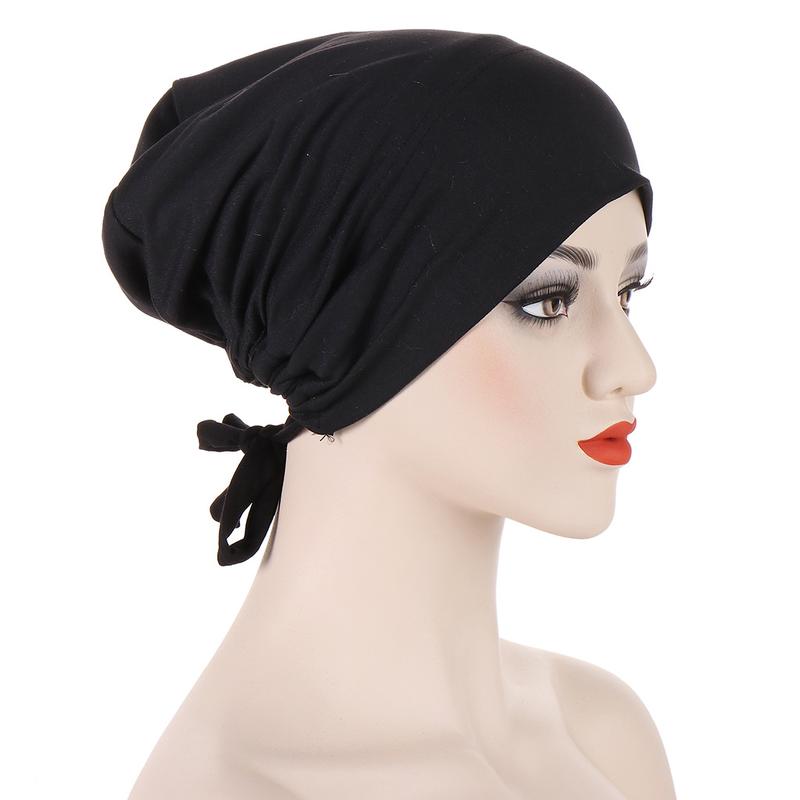 Instant Hijab Muslim Tudung Inner Hijab New Multi-color Satin Cloth Drawstring Pullover Cap Base Cap Strap Tether Cap 2