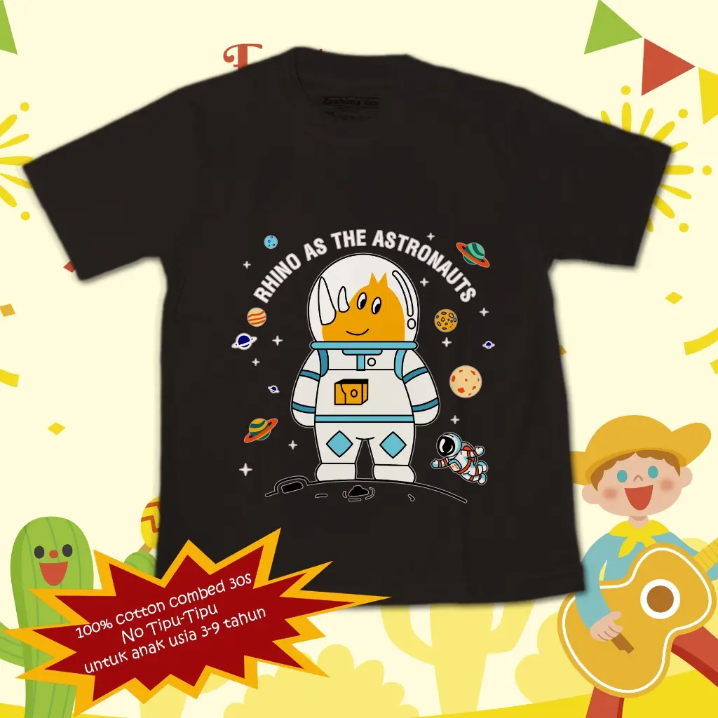 Baju ank/kaos anak premium untuk usia 3-9 tahun, bahan adem 100% katun combed 30s