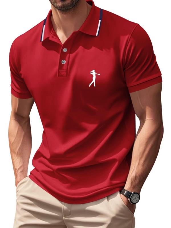 Men's Cartoon Print Mock Neck Polo Shirt, Regular Fit Casual Short Sleeve Top for Summer, Fashion Men's Clothes for Daily Wear, Tropical 3