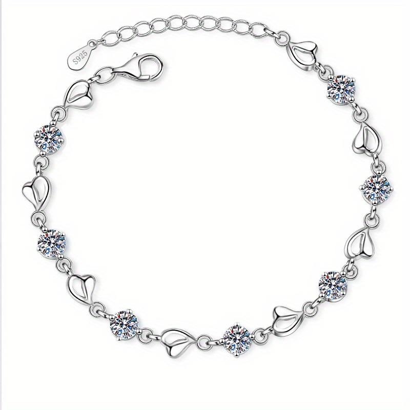 1pc 925 Silver 3.5 Carat Moissanite Heart Bracelet, Elegant Romantic Jewelry Gift for Women 0