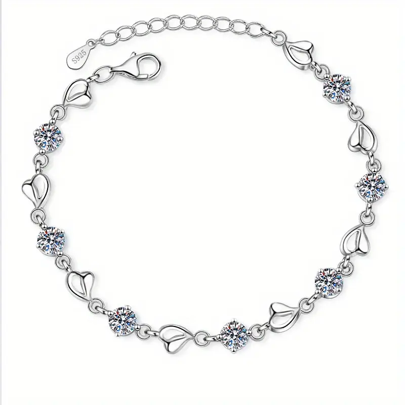 1pc 925 Silver 3.5 Carat Moissanite Heart Bracelet, Elegant Romantic Jewelry Gift for Women 0