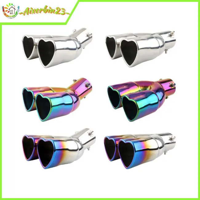 【New on】 Heart-shaped Car Exhaust Tail Pipe Muffler Stainless Steel Double-row Outlet Muffler Tip Pipe Tail Throat Unive