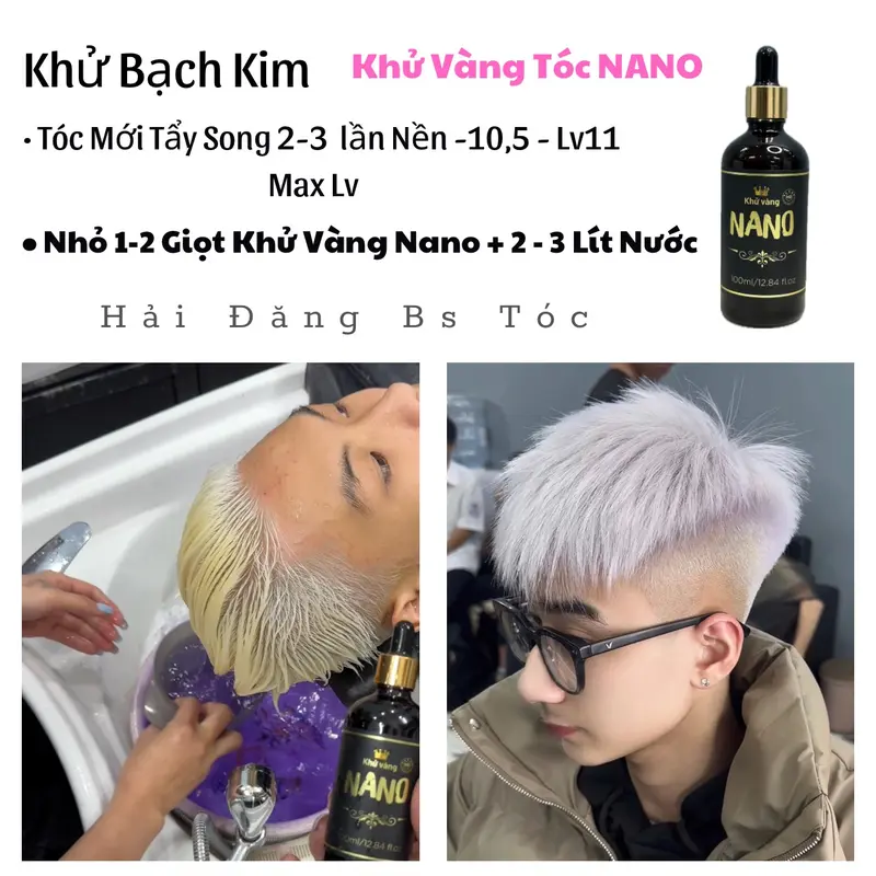 KHỬ VÀNG TÓC NANO - 100ml ĐẬM ĐẶC - Siêu Mạnh ( 1 Lọ Dùng 2 Năm ) - Hỗ Trợ Khử Các Nền Tóc Tẩy Phai Ra Vàng . 1