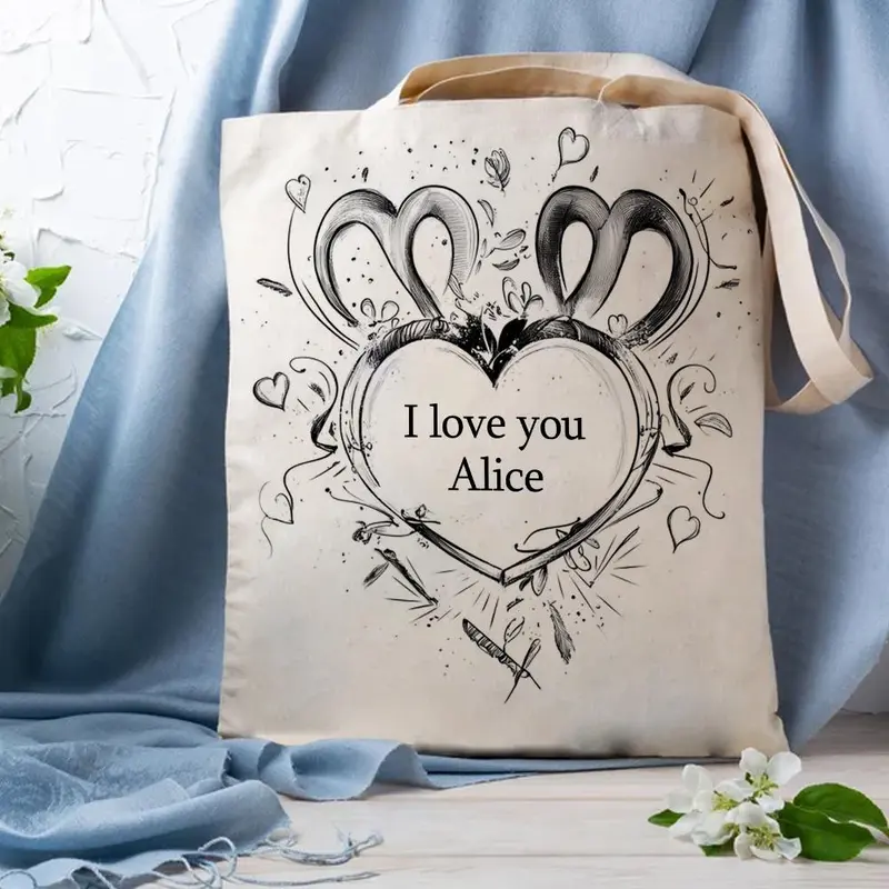 Heart Pattern Outlining Deep Affection Canvas Bag, Creative Handbag, Unique Heart Pattern Outlining Deep Affection Bag, Gift for Girlfriend 6