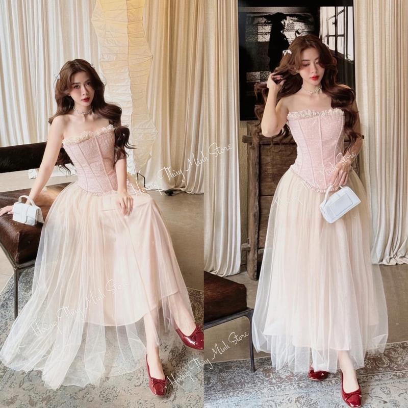 S1 - Sét Dạ Cúp CORSET Nhún Ren Mặc Được 2 Kiểu - Chân Váy Lưới 3 Lớp Maxi Thiết Kế Cao Cấp Đi Tiệc Dự Tiệc Xinh Xắn Women Cup Dress Nữ