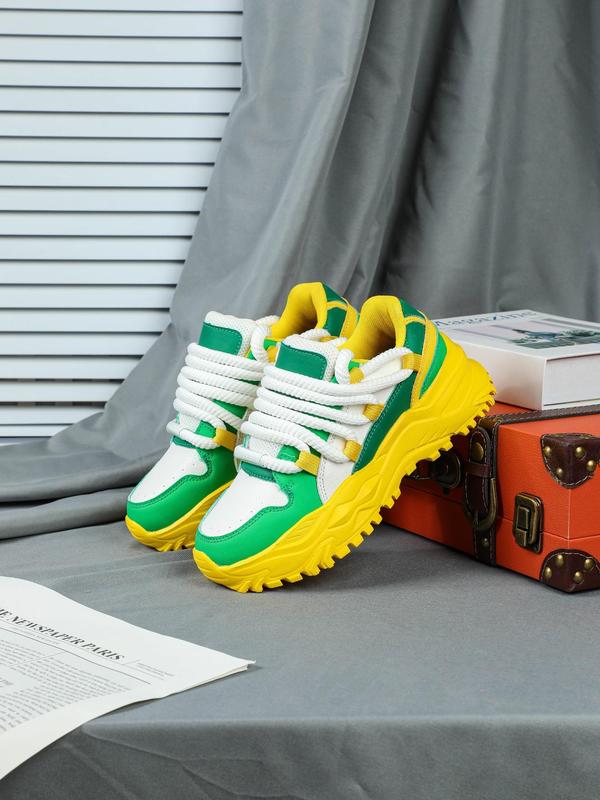 Fashionable Colorblock Lace Up Low Top Sneakers, Casual Breathable Comfortable Sports Running Shoes, All-match Basic Shoes for Daily Wear 0